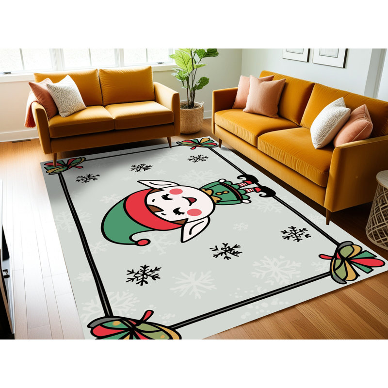 Tapis de vacances d'hiver de Noël lavable The Holiday Aisle®, Rectangle 7 pi x 9 pi