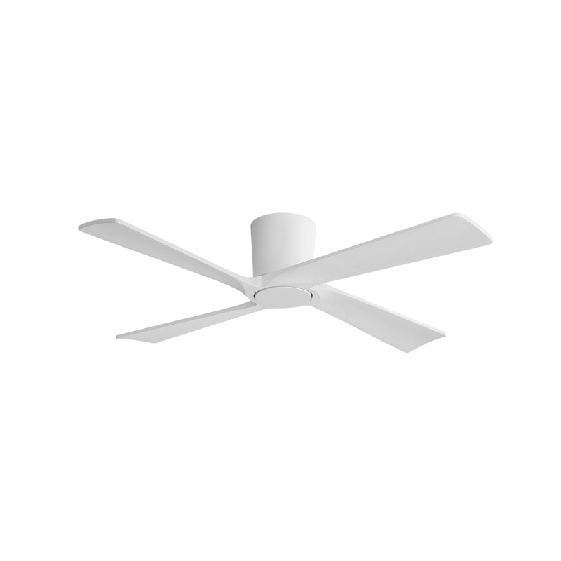 Ventilateur de plafond encastré 48 po à 4 pales en bois massif avec télécommande, L 48 po, Blanc, Blanc