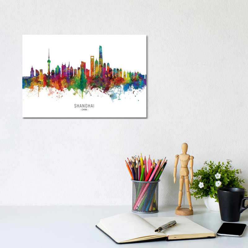Shanghai China Skyline by Michael Tompsett - Wrapped Canvas Print, 20.32 cm H x 30.48 cm W