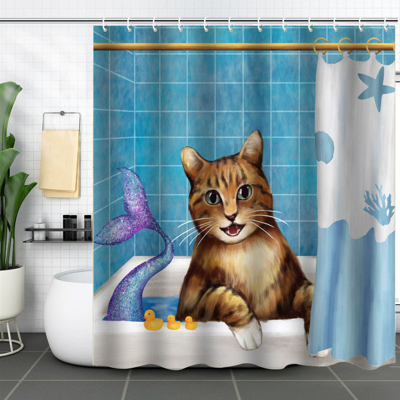 Drôle de rideau de douche Funny Cat, Chat bleu