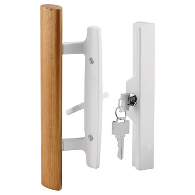 Prime-Line Patio Door Handle Set, 3-15/16 In., Diecast, Wood Pull, White, Mortise, Keyed (Single Pack)