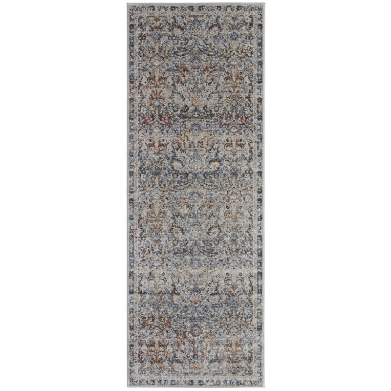 Tapis bleu / orange Benedetto, Tapis de couloir 2 pi 6 po x 8 pi