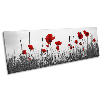 Red Poppies Flowers Floral - Wrapped Canvas Panoramic Print