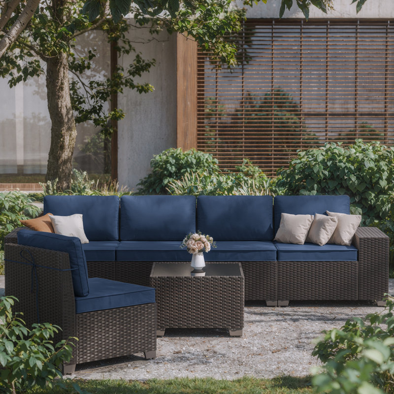 5-Person Modern All-Weather Outdoor HDPE Rattan Sectional Sofa Set With Cushions And Wide Armrests, Tan