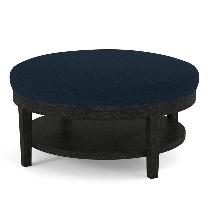 Midtown Upholstered Ottoman, Cobalt Blue Stripe; 0204-64, Antique Black Finish