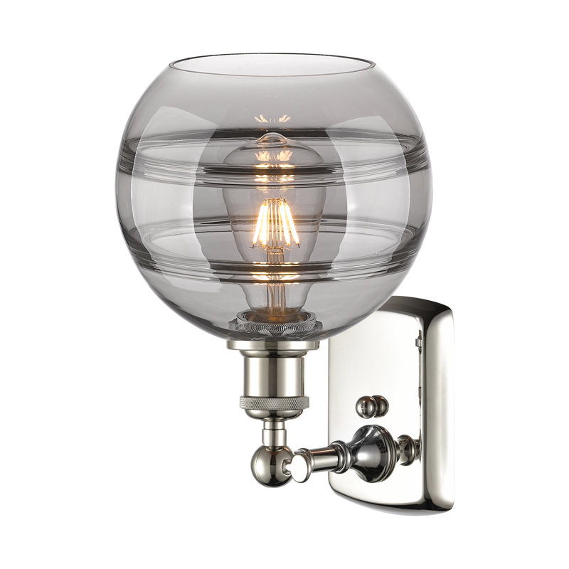 Applique murale 1 lumière Ballston Bienes, Nickel poli, H 10,88 po x l 8 po x P 8,13 po, Gris fumée clair