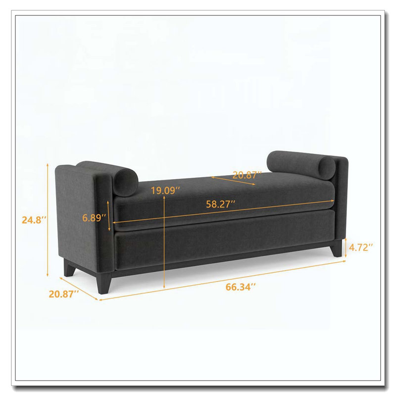 Banc rembourré en bois massif, 66.34 inch, Black-1