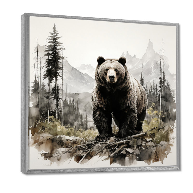«Bear Wild Majesty II», reproduction d'art sur toile, H 36 po x l 36 po, Reproduction avec cadre flottant, Argent argent