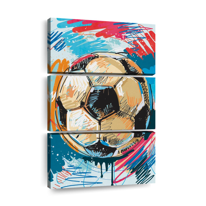 Ensemble de 3 balles de soccer amusantes sur toile, H 57 po x l 36 po x P 1,25 po