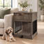 Table d'appoint pour cage pour chien avec station de recharge, porte en verre trempé et tiroir de rangement