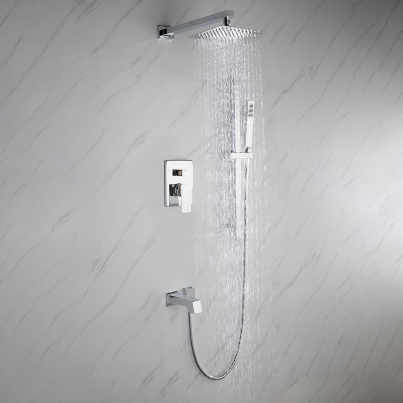 Robinet de baignoire et douche à 1 jet Cero avec pomme de douche carrée et douche à main, Chrome