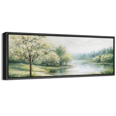 Doux arbre vert et lac paysage nature, décoration murale pour salon, très grandes photos, impression sur toile encadrée
