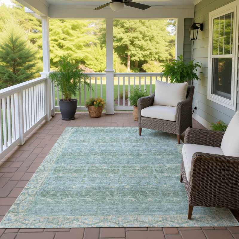 Machine Washable Indoor/Outdoor Chantille ACN2725 Global Rug, Mint, 10' x 14'