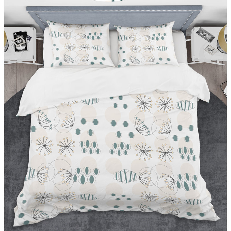 Ensemble de housse de couette moderne abstrait géométrique mid-century, Housse de couette très grand + 2 taies décoratives