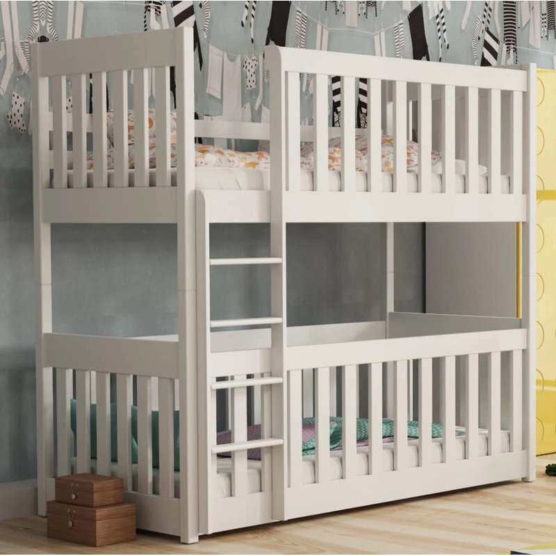 Nicholes Single (3') Standard Bunk Bed and Mattress, White