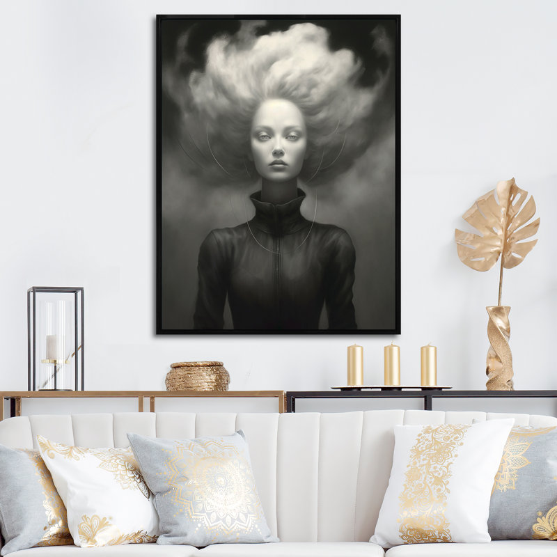 «Wild Hair Dreams», impression monochrome sur toile, H 32 po x l 16 po x P 1 po, Cadre flottant noir