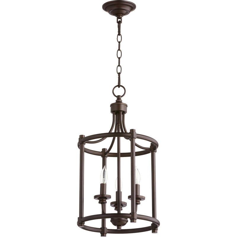 Luminaire suspendu cylindrique de style lanterne à 3 lumières Herman, Bronze huilé