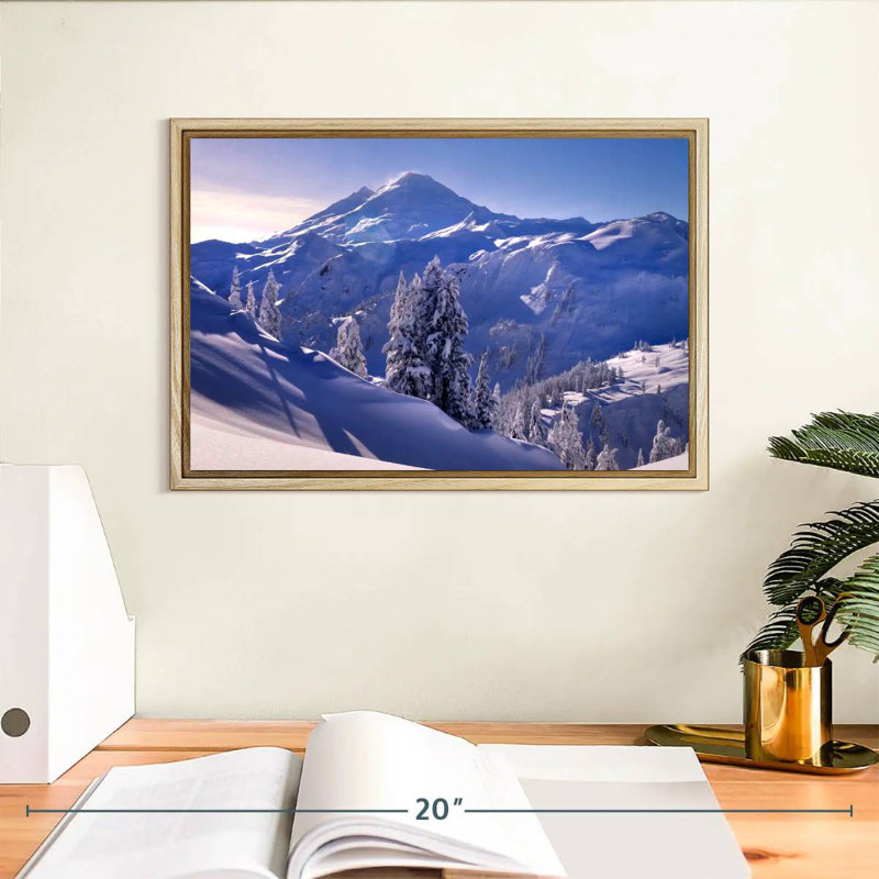 Soleil d'hiver du mont Baker, Cadre flottant en bois naturel, 13 po x 9 po