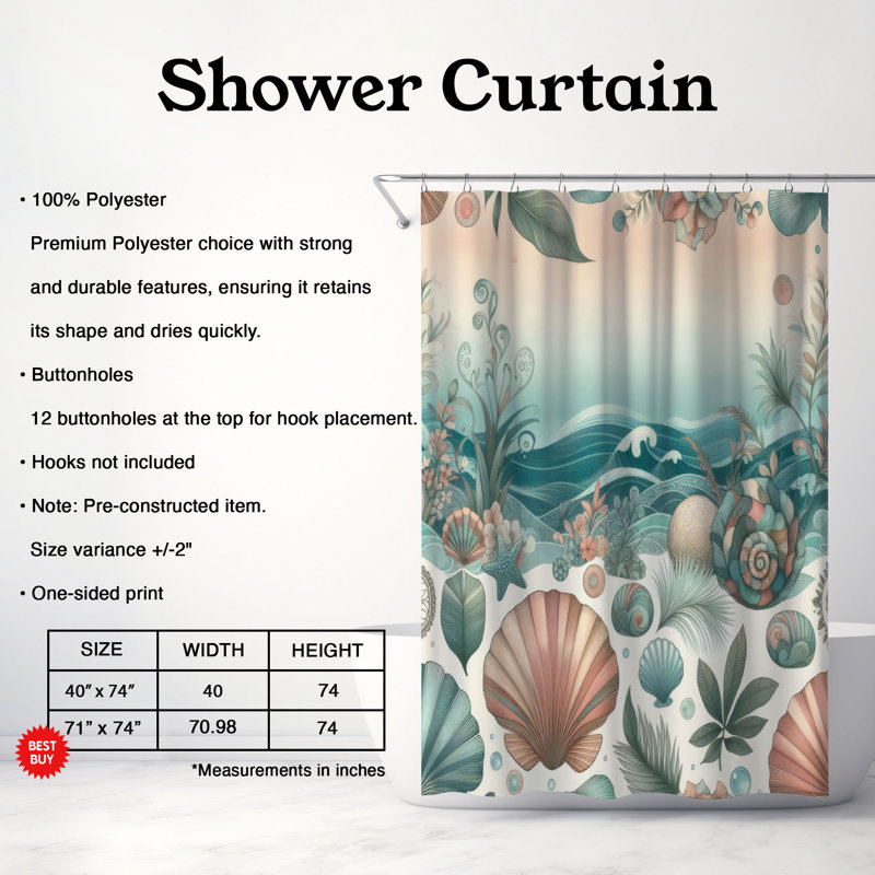 Ocean Flow Dreams - 1 Piece Standard Shower Curtain, 74"H x 71"W