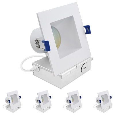Luxrite 4 Inch Square LED Recessed Ceiling Light J-Box, 12W, 5CCT 2700K-5000K, 1060 Lumens Dimmable Canless Downlight, Wet Rated, IC Rated, ETL 4 Pack
