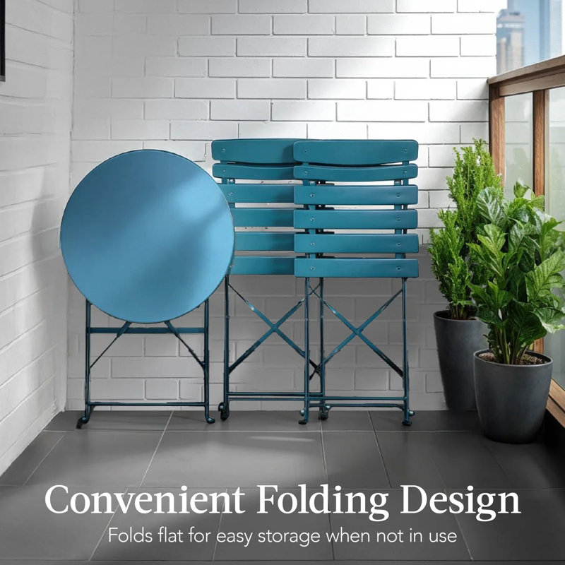 Ensemble bistro pliant pour patio, Bleu paon