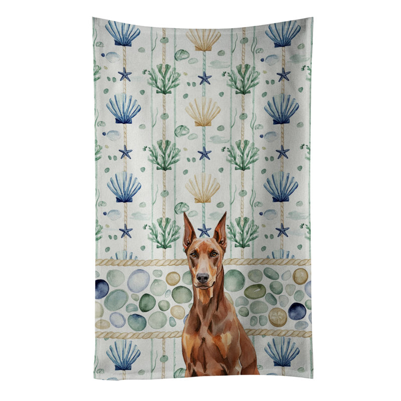 Red Doberman Pinscher Coastal Sea Glass Kitchen Towel, Red Doberman Pinscher