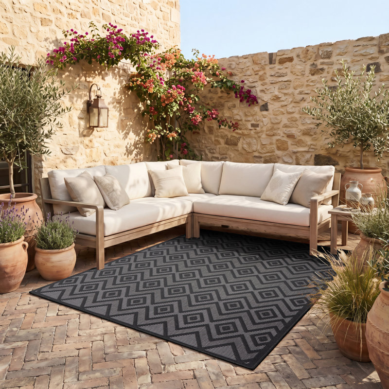 Tapis intérieur / extérieur gris anthracite / noir Foundry Select, Rectangle 9 pi x 12 pi