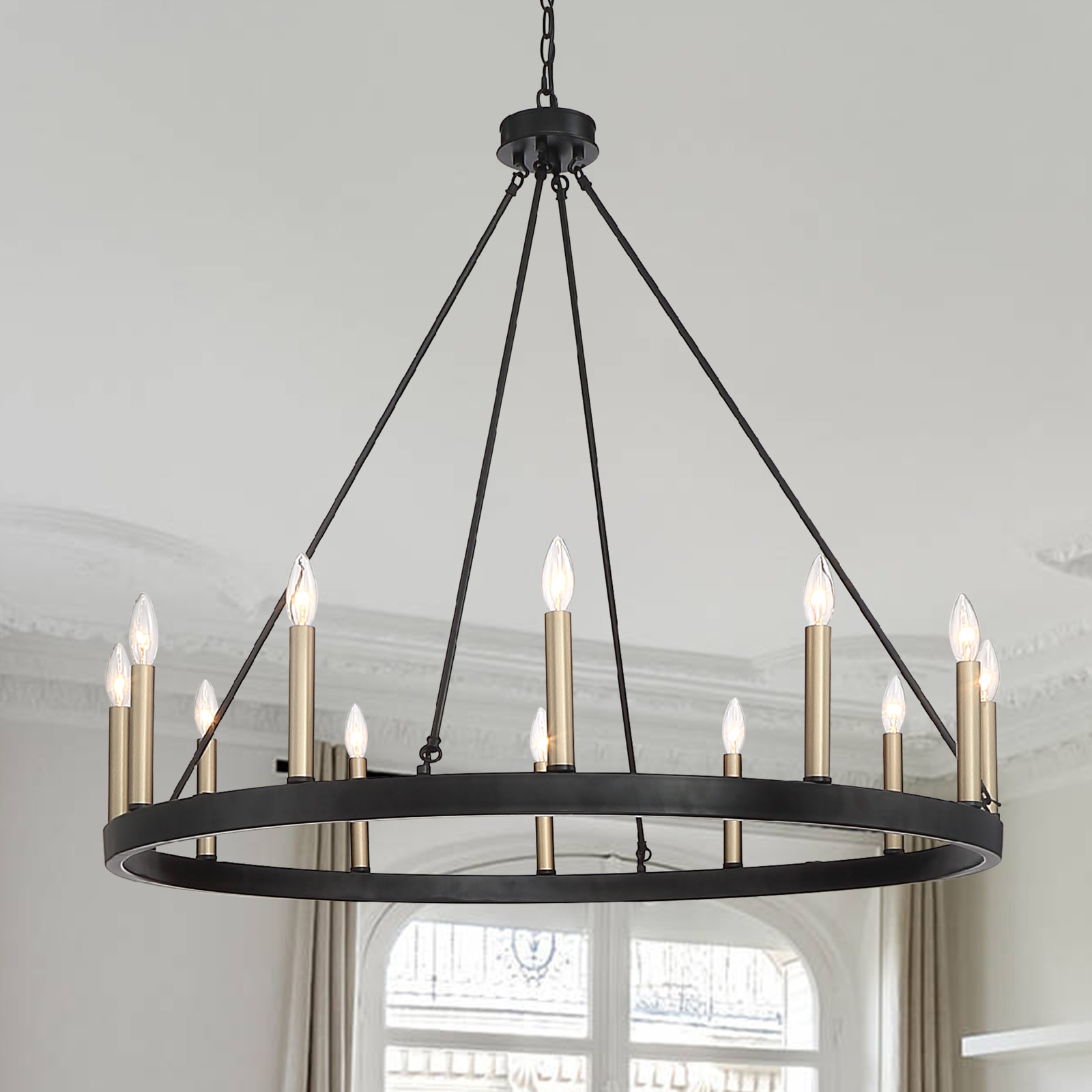 Madalyn 12-Light Chandelier, Classic Black/Contemporary Brass Dust