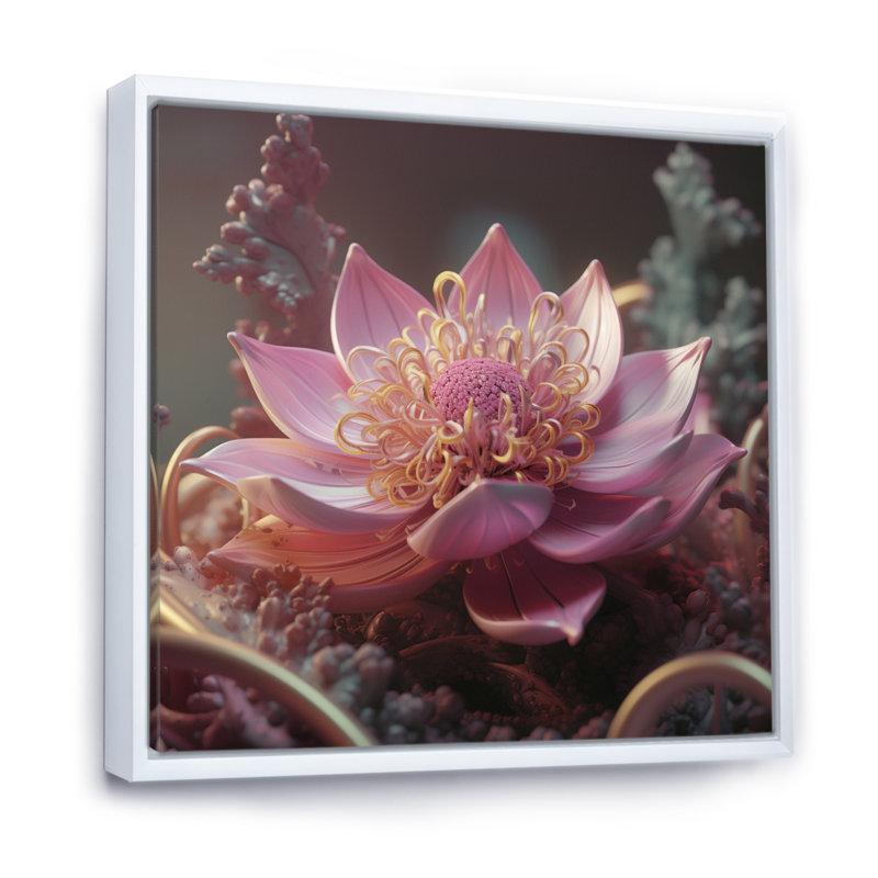 «Blooming Magical Pink Lotus I» sur toile, H 36 po x l 36 po x P 1,5 po, Cadre flottant blanc