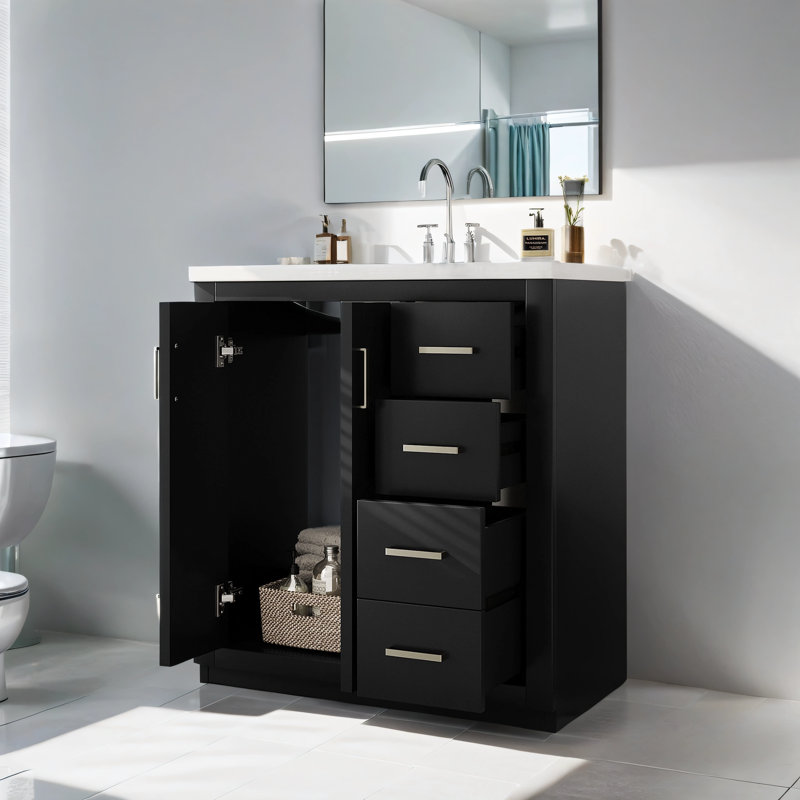 Ensemble de meuble-lavabo simple 30 po avec plateau en céramique Abida, Noir