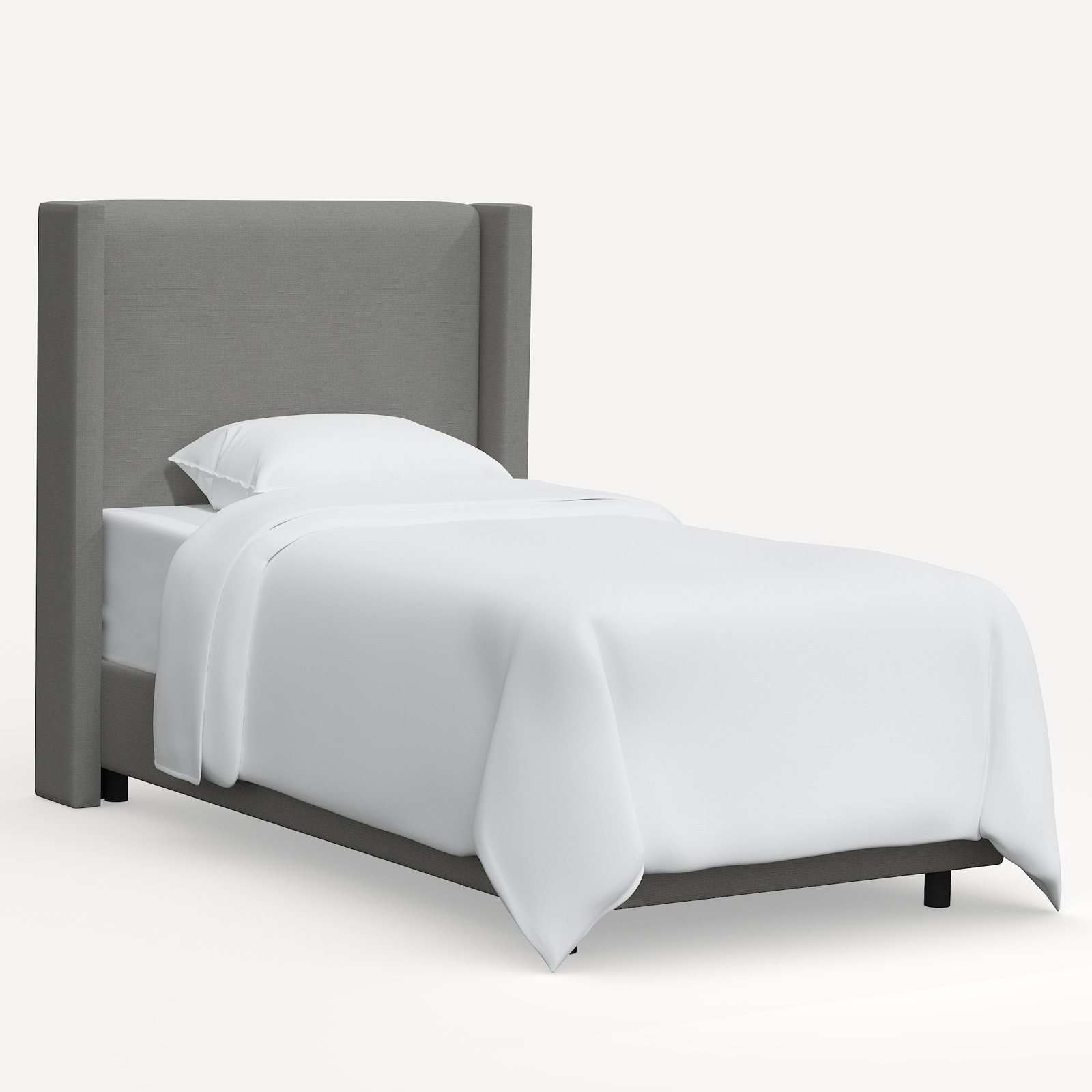 Hanson Linen Upholstered Wingback Bed, Twin, Classic Grey Linen