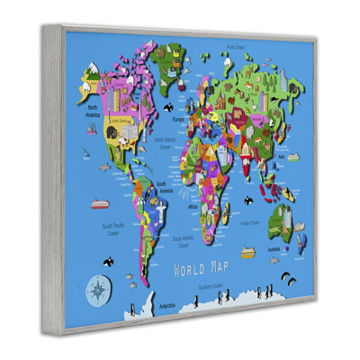 Éducative, carte du monde encadrée, estampe numérique par Carla Daly