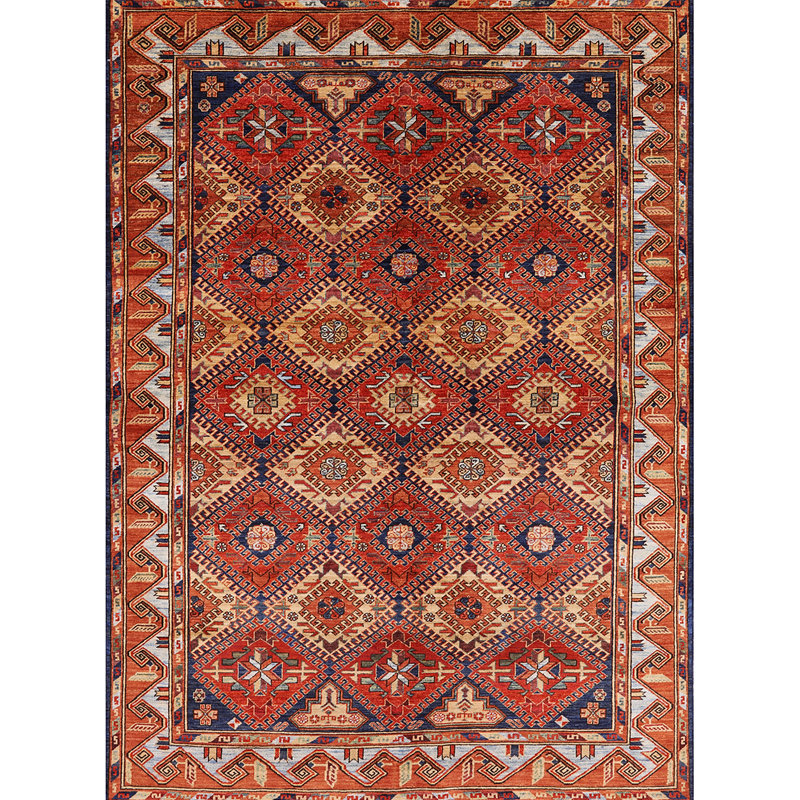 Tapis géométrique rouge / rouille / beige, Rectangle 7 pi x 10 pi