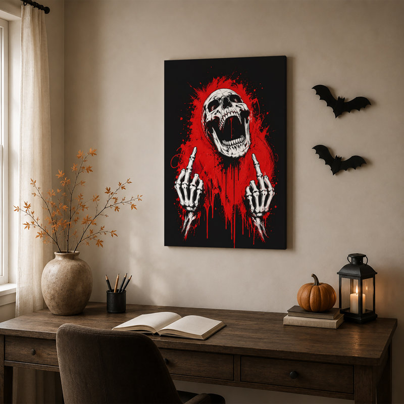 Art mural sur toile, "Screaming crâne mains donnant un doigt du milieu", H 30 po x l 20 po