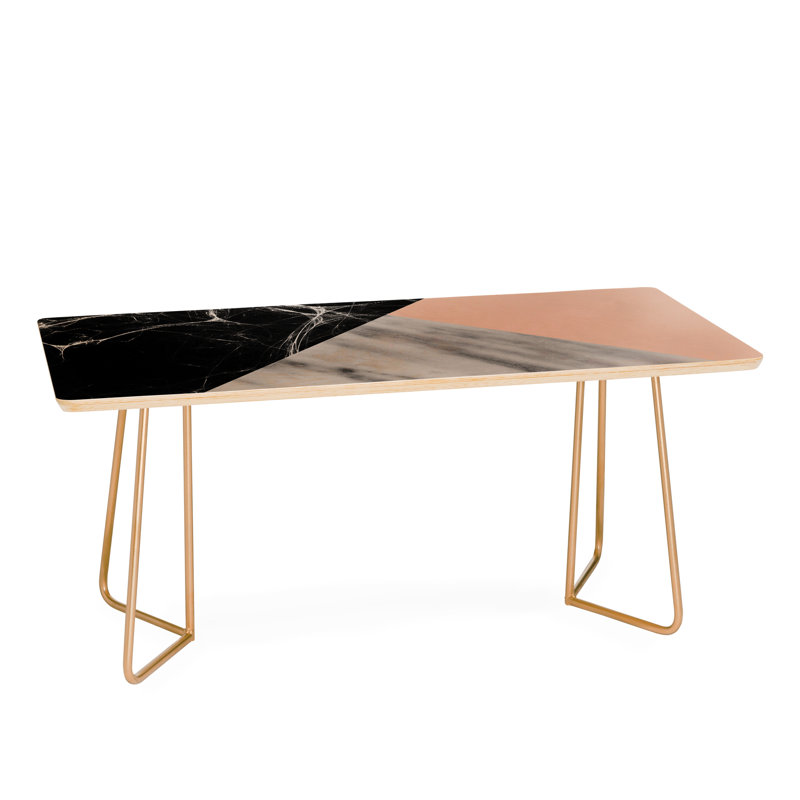 Table basse traîneau avec rangement, H 19 po x l 38 po x p 19 po, Or