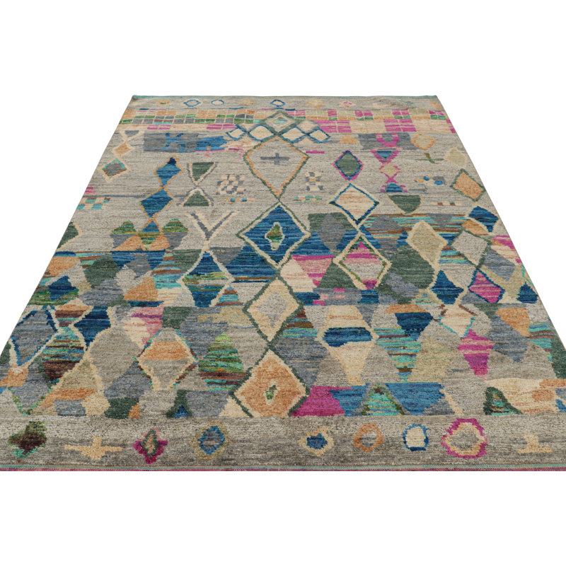 Moroccan Hand Knotted Silk Geometric Area Rug, Rectangle 5' x 7'