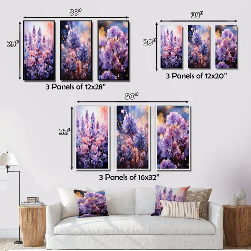 «Meadow Lavender Enchantment», 3 pièces sur toile, H 28 po x l 36 po, Toile tendue