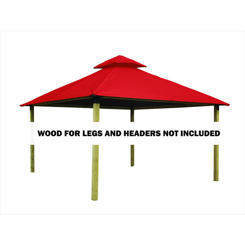 Fixation de toit L 12 pi. D Pavillon de jardin en bois massif, H 141,5 po x l 144 po x P 144 po, Mandarine