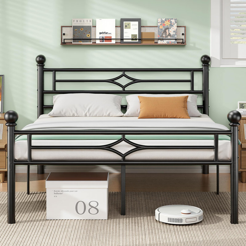 Titan Full Bed Frame With Headboard And Footboard, Metal Platform Bed Frame With Round Corner Ball, 1200 LBS Heavy Duty Steel Slats Support, No Box Spring Needed/Noise-Free/Easy Assembly, Black