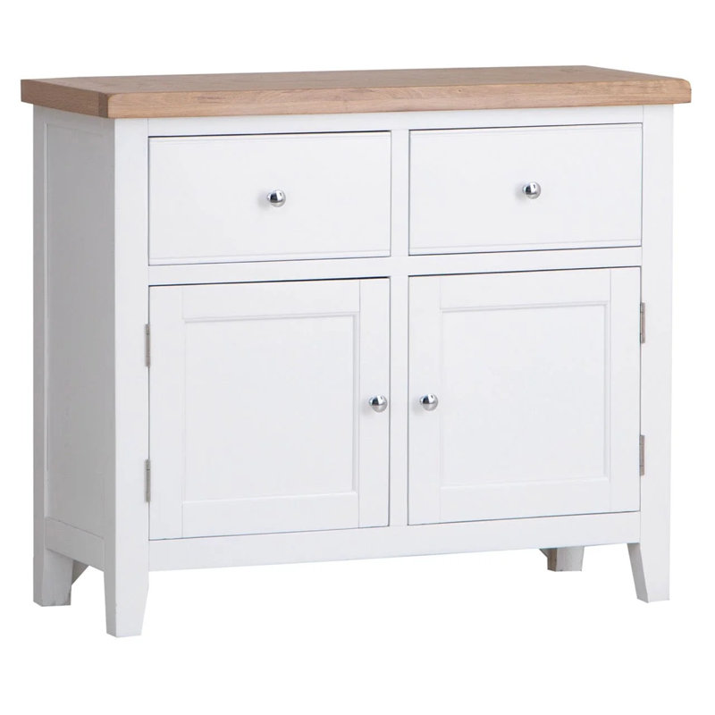 Easton Fully assembled Solid Wood with Oak Veneer 2 Drawer Sideboard White