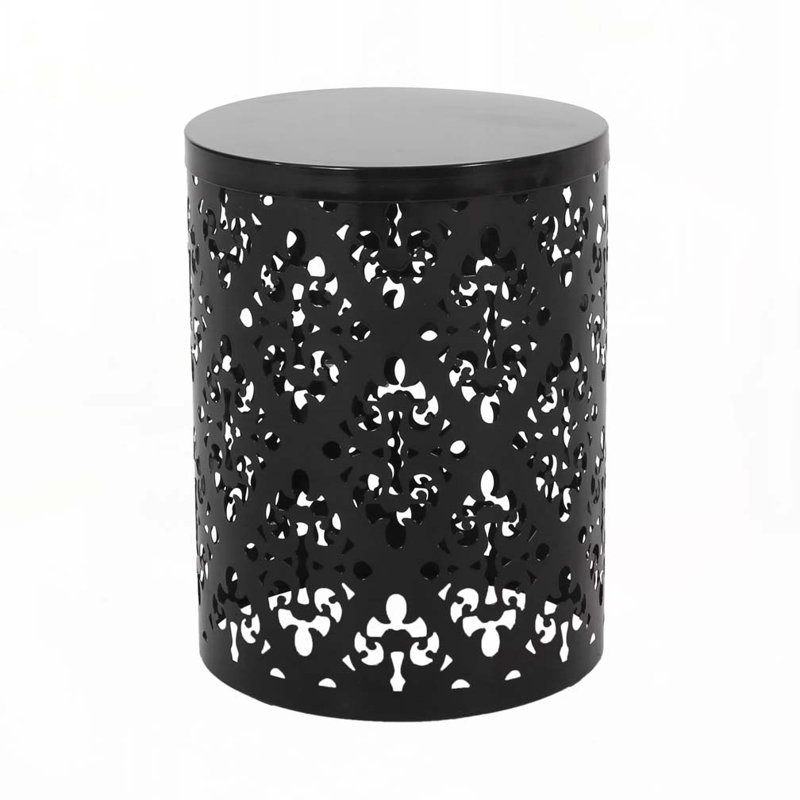 Patio End Table with Metal Frame,Round Top and Straight Cylindrical Shape, Black