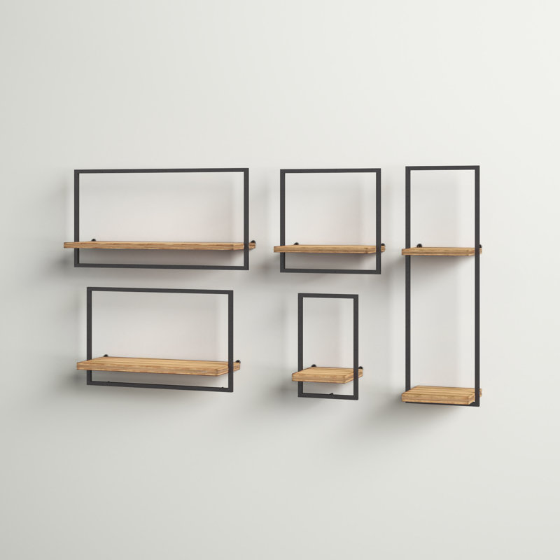 Loddie Metal and Wood Wall Shelf Set Modern Floating Display Shelves with Iron Frame, Decorative and Functional Wall Storage, Stylish Industrial Design