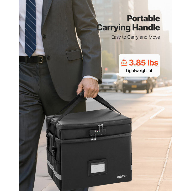 Fireproof Document Box, 1832 ℉ Heat Insulated Fireproof and Waterproof Box with Lock, Portable Two-Layer File Storage Organizer Home Office Travel Use, for Passports, Important Documents, Files