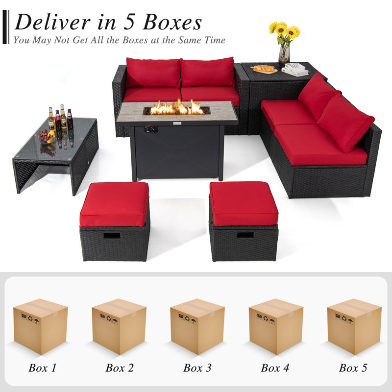 Ensemble de conversation modulaire avec coussins 9 pièces Modola, Rouge