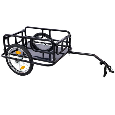 Remorque porte-vélo pliable avec attelage universel, roues de 16 pouces, réflecteurs et rangement de grande capacité pour un transport urbain et extérieur efficace.