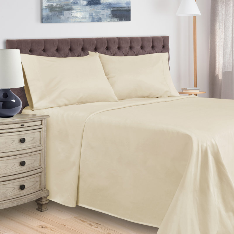 BNM Gisla Deep Pocket 400-Thread Count Standard Cotton Solid Sheet Set, Ivory, Twin XL Sheet Set with 1 Pillowcase