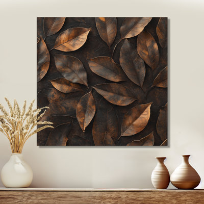 «Brown Sable Leaves I - Leaves», art mural en métal traditionnel