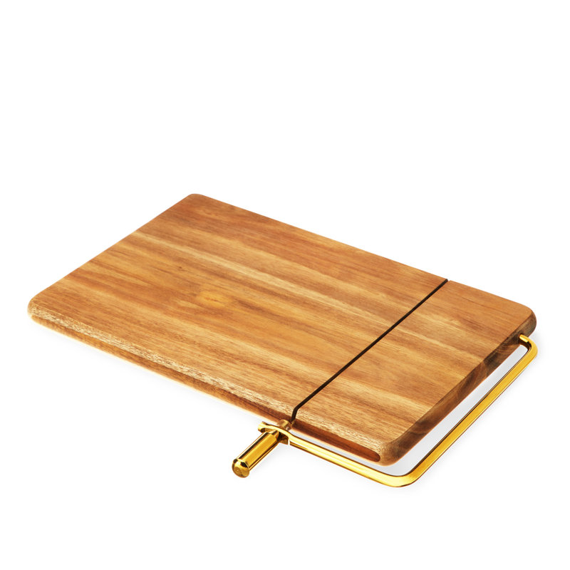 Acacia Wood Cheese Slicing Board with Gold Handle
