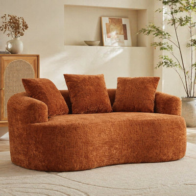 Causeuse courbée, petit canapé en chenille avec 3 coussins, canapé profond pour appartement, salon, aucun assemblage requis
