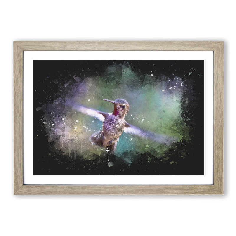 Hummingbird Vol.2 - Picture Frame Painting, 27cm H x 36cm W x 2cm D, Oak